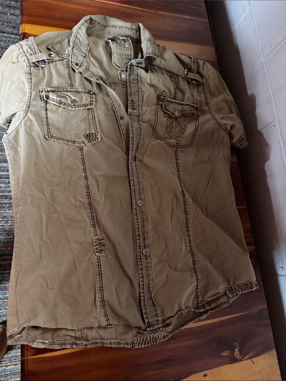 Men's Casual Short-Sleeve Button-Down Shirt - Khaki